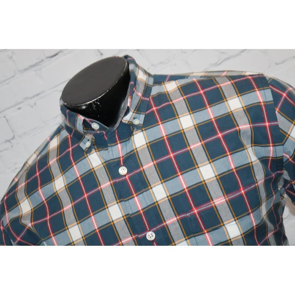 J. Crew Button Down Shirt Mens Medium Blue Tartan Plaid Long Sleeve Cotton